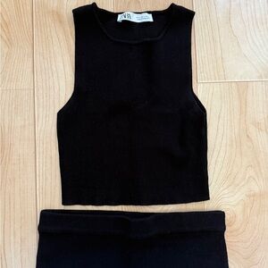 Zara Black Sleeveless Knit Top and Midi Skirt Set